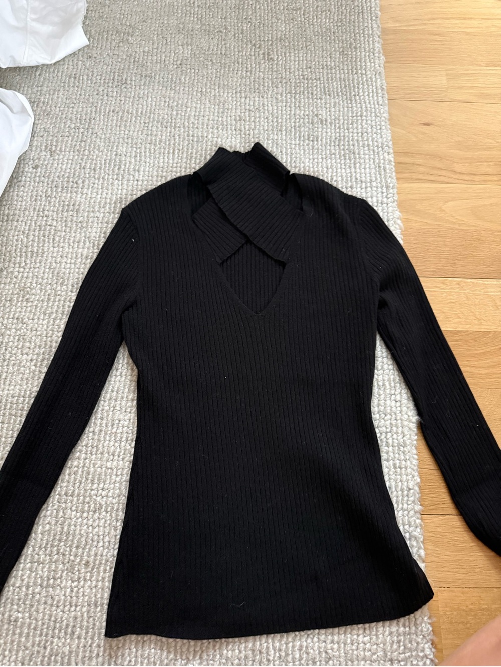 Bailey 44 Black Ribbed Cutout Neck Long Sleeve Top